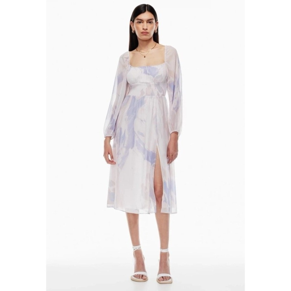 Aritzia Wilfred Lavender and Cream Midi Dress Bella Slit size Small Birch/Iris